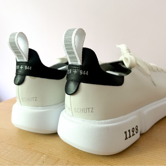 SCHUTZ + FIEVER Sneakers Melrose Black & Off-White Leather /Size Brazil 38 /US 9 - Picture 6 of 13